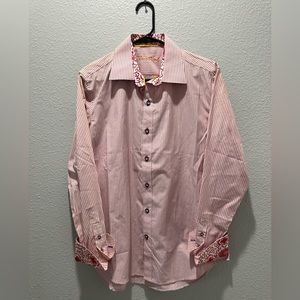 Justing Baroque Dress Shirt - Striped / Baroque , White / Red, Medium